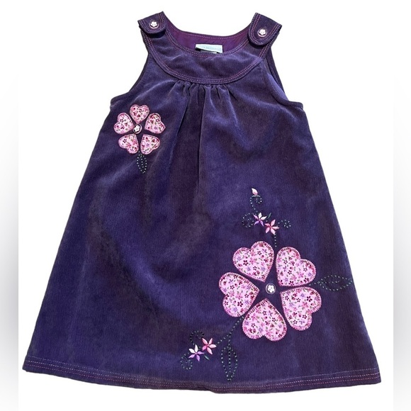 Sweet Heart Rose Other - Sweet Heart Rose girls purple corduroy dress with floral appliqué dress